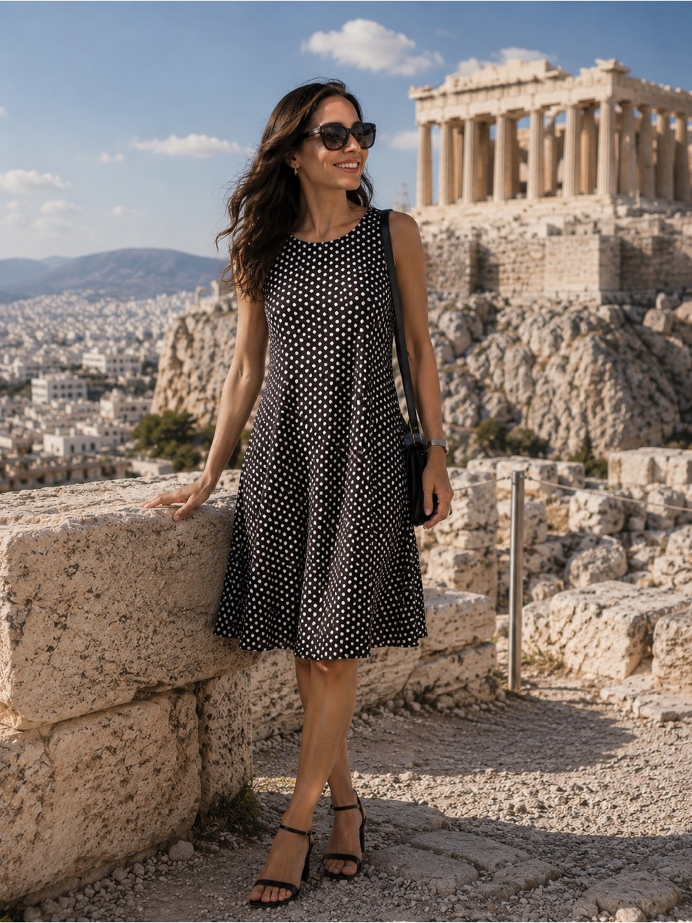 Calvin Klein Black Dress with White Polka Dots